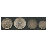 (2.40 ozt TW) 4- Mixed Foreign Coins .900 Silver