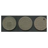 3- Mixed Shield Nickels With 1869/1869