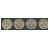 4- Mixed 1963-P & D Franklin Half Dollars