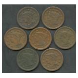 7- Mixed 1850's Braided Hair Large Cents