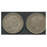 (1.60 ozt TW) 2- Netherlands 2.5 Guld .720 Silver