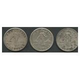 (1.90 ozt TW) 3- Philippines 1 Pesos .800 Silver