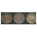 (1.60 ozt TW) 3- Mixed Mexico 1 Pesos .720 Silver