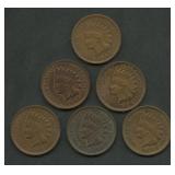 6- Mixed Indian Head Cents- Better Grade