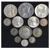 (3.94 ozt TW) 13- Mixed Foreign Coins .500 Silver