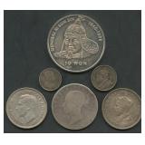 (2.25 ozt TW) 6- Mixed Foreign Coins .925 Silver