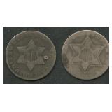 1852 and 1858 Three-Cent Silver Pieces