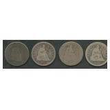 4- Mixed Seated Liberty Quarters