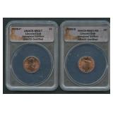 2- Lincoln Head Cents ANACS MS67 RD