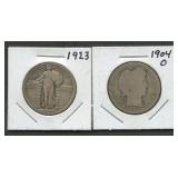 1904-O Barber & 1923 Standing Liberty Quarters