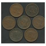 7- Mixed 1850's Braided Hair Large Cents