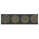 4- Mixed Three-Cent Silver Pieces