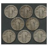 8- Mixed Standing Liberty Quarters 1925-1930