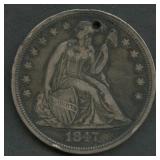 1847 Seated Liberty Dollar Holed