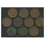 10- Mixed 1850's Braided Hair Large Cents