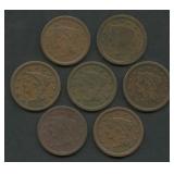 7- Mixed 1850's Braided Hair Large Cents