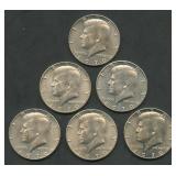6- 1970-D Kennedy 40% Silver Half Dollars