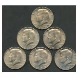6- 1970-D Kennedy 40% Silver Half Dollars