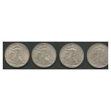 4- 1942 Walking Liberty Half Dollars