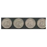4- 1942 Walking Liberty Half Dollars