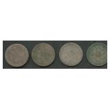 4- Mixed Three-Cent Silver Pieces
