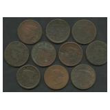 10- Mixed Large Cents 1830's-1850's