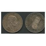 (1.78 ozt TW) 2- Germany 1914 5 Marks .900 Silver