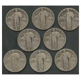 8- Mixed Standing Liberty Quarters 1927-1930