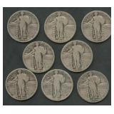 8- Mixed Standing Liberty Quarters 1925-1928