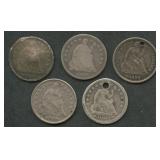 5- Mixed Seated Liberty Half Dimes