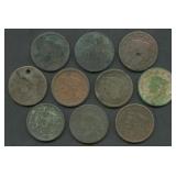 10- Mixed Large Cent 1818-1852