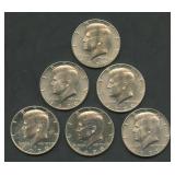 6- Mixed 1970 Kennedy 40% Silver Half Dollars