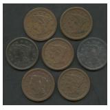 7- Mixed 1850's Braided Hair Large Cents