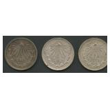 (1.60 ozt TW) 3- Mixed Mexico1 Pesos .720 Silver