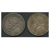 (1.72 ozt TW) 2- Panana 1934 1 Balboa .900 Silver