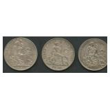 (2.40 ozt TW) 3- Mixed Peru 1 Sols .500 Silver