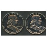 1958 and 1962 Proof Franklin Half Dollars