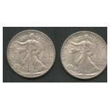 2- 1942 Walking Liberty Half Dollars