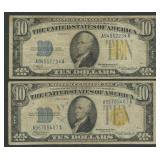2- 1934A $10 Silver Certificates N. Africa FR-2309