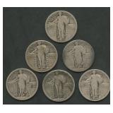 6- Mixed Standing Liberty Quarters 1917-30