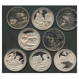 8- Mixed Proof 'S' Silver Washington Quarters