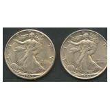 1943 and 1945-D Walking Liberty Half Dollars