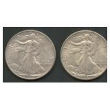 2- 1942 Walking Liberty Half Dollars