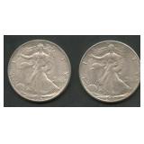 2- 1942 Walking Liberty Half Dollars