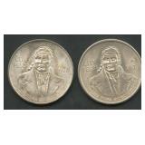 (1.79 ozt TW) 2- Mixed Mexico 5 Pesos .720 Silver