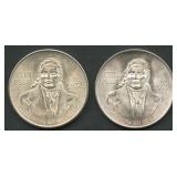 (1.79 ozt TW) 2- Mixed Mexico 5 Pesos .720 Silver