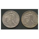 2- 1942 Walking Liberty Half Dollars