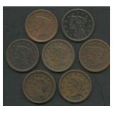 7- Mixed 1850's Braided Hair Large Cents