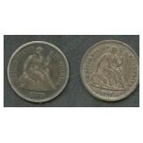 1861 and 1872 Seated Liberty Half Dimes