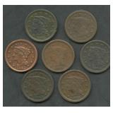 7- Mixed 1844 and 1845 Braided Hair Large Cents